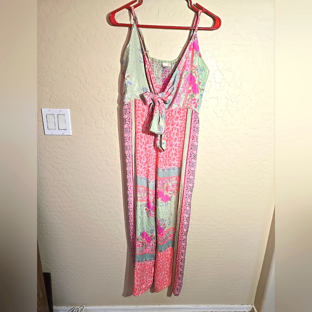 Boho Madrid Pink and Green Jumpsuit See Measurements
